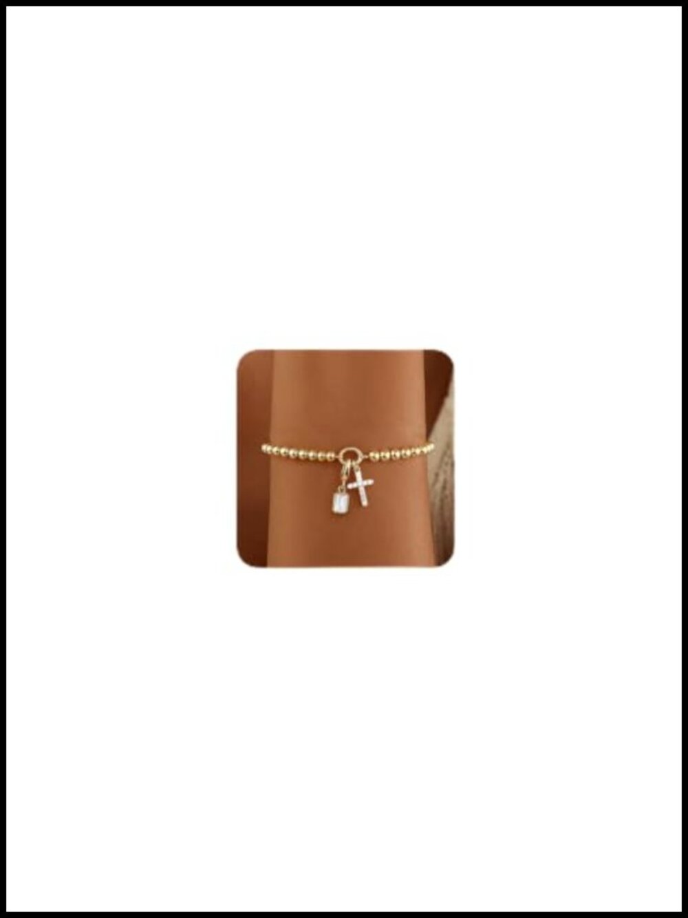 14K Gold Plated Beaded Stretch Bracelet with Birthstone and Cubic Zirconia Cross
